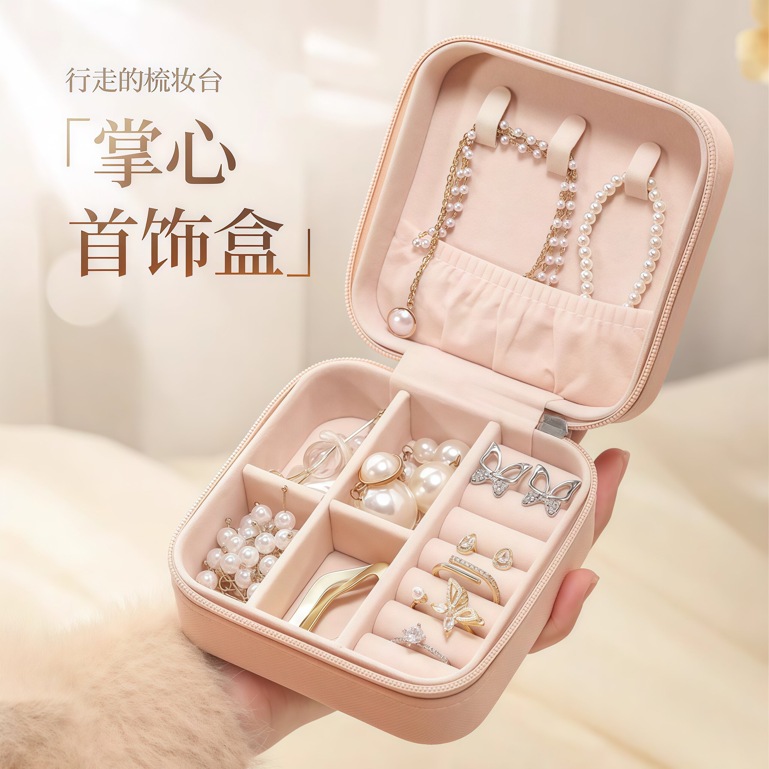 便携式首饰盒耳钉耳环项链戒指收纳盒小型精致家居饰品盒子