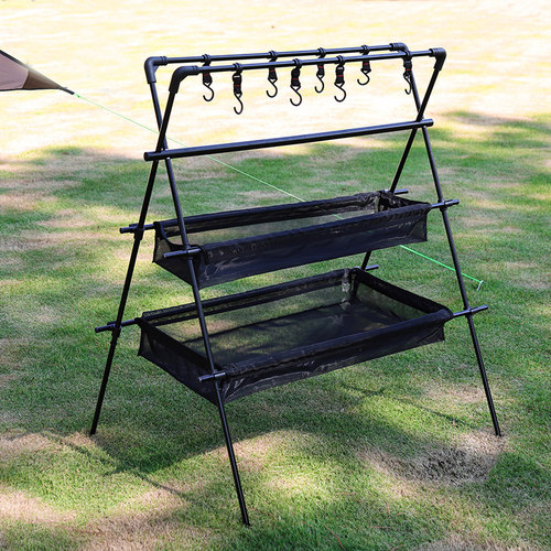 户外置物架露营自驾游车载可折叠锅具滤碗三脚挂架多层滤水篮架子