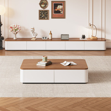 实木电视柜茶几组合家用客厅落地柜2025新款法式复古胡桃电视地柜