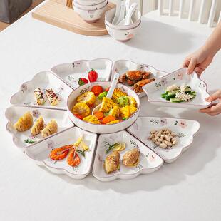 家庭碗碟团圆拼盘组合过年夜饭陶瓷餐具火锅备菜扇形盘子家用套装