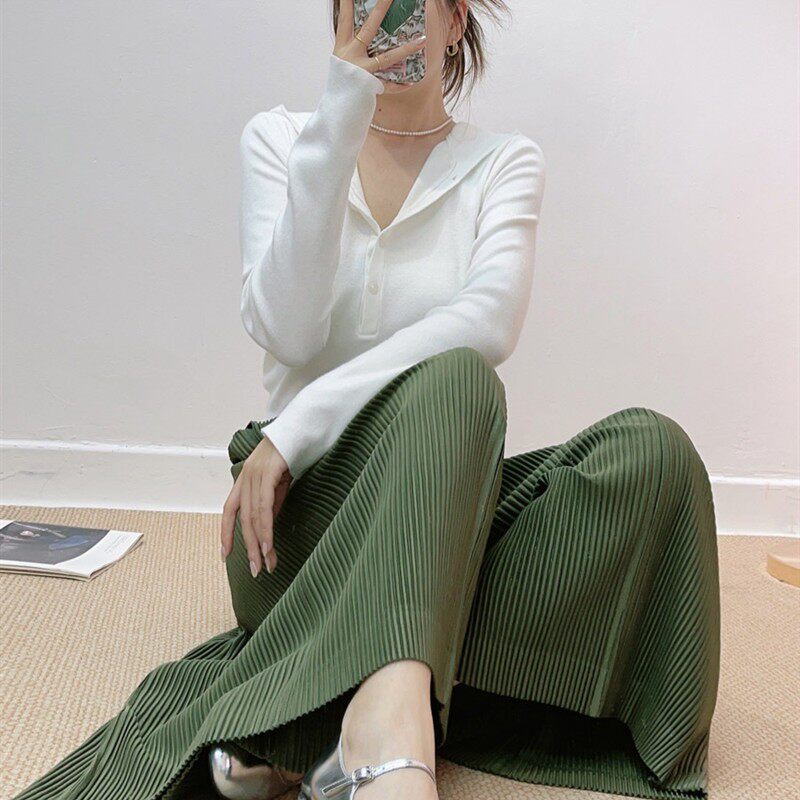 三宅褶皱宽松阔腿裤女装秋季2024年新品松紧腰大码显瘦百搭休闲裤