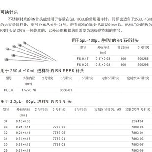 Hamilton汉密尔顿可换针头用于250L-10mL进样针的RN/PEEK针头
