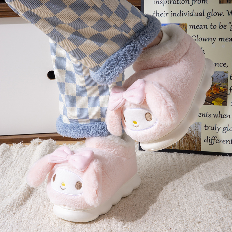 三丽鸥棉拖鞋女冬季包跟2024新款居家用高帮棉靴保暖加绒棉鞋女款