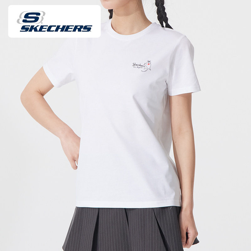 斯凯奇女装白色春夏新款运动服跑步健身训练舒适透气休闲短袖T恤