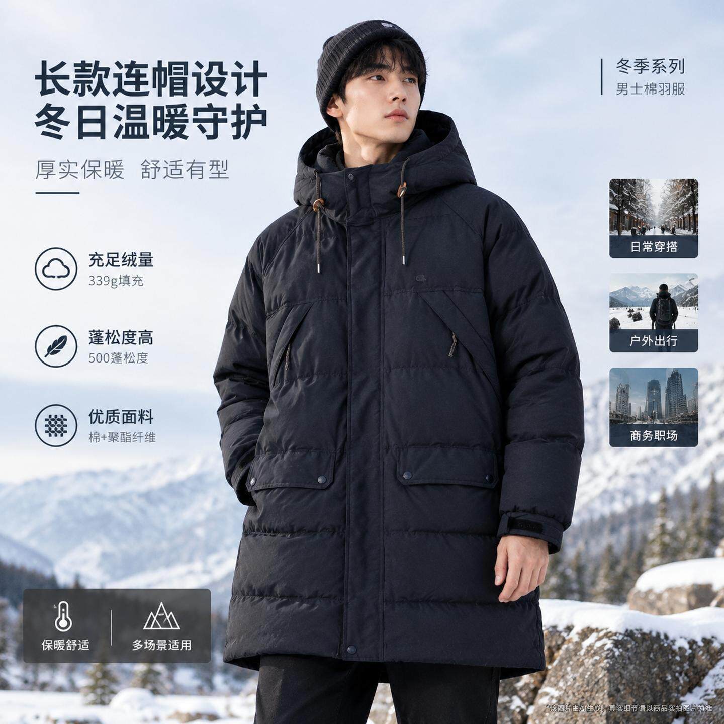添柏岚羽绒服男装2026冬季户外登山保暖外套中长款加厚连帽运动服