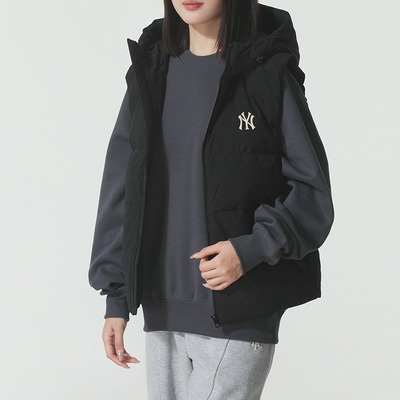 MLB官方NY黑色羽绒马甲2025季新款男女装保暖运动外套3ADVB0456