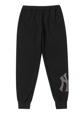 MLB男女同款针织长裤冬季新款时尚运动裤黑色宽松束脚裤3APTM0144