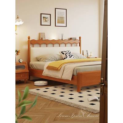 灰实木床樱桃色中世纪风格原木2米X 2.2米家用2米X 2.2米大床主卧