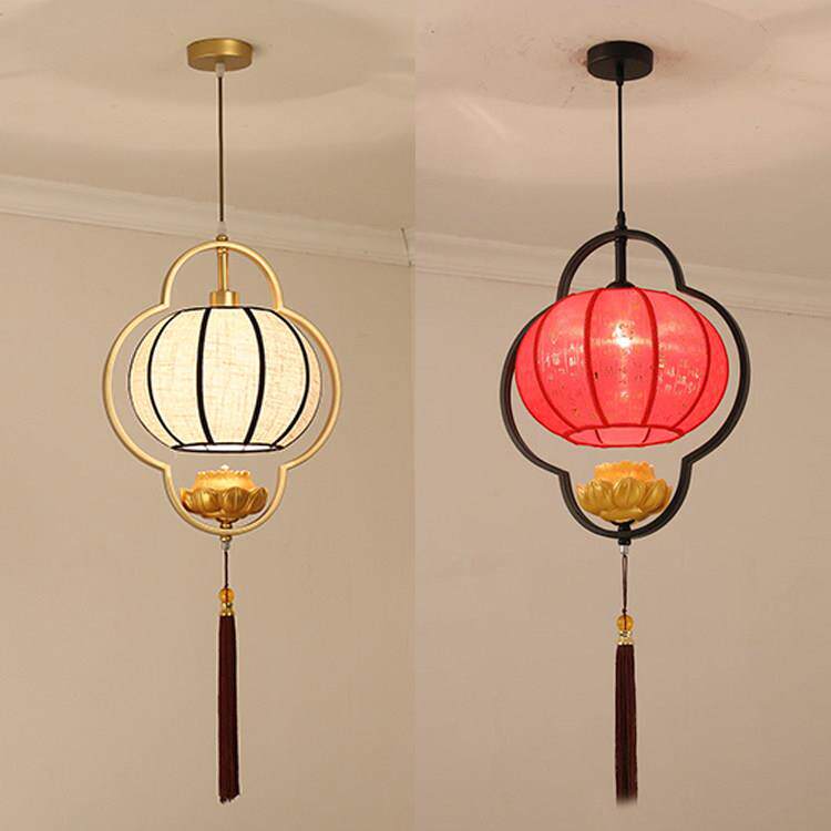 新中式小吊灯古典中国风莲花红色灯笼禅意餐厅茶楼过道阳台床头灯