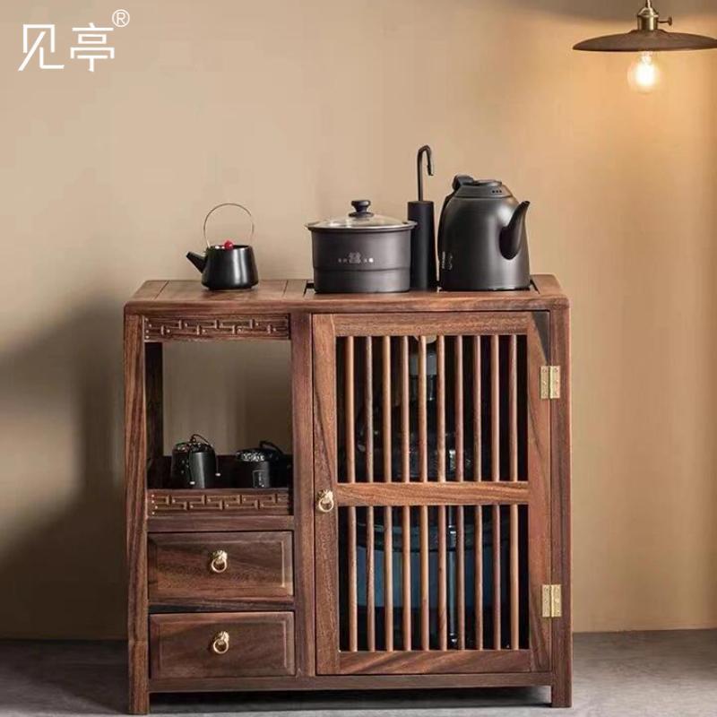 白蜡黑胡桃木实木烧水壶一体茶台家用小柜子茶具侧边中式茶水柜