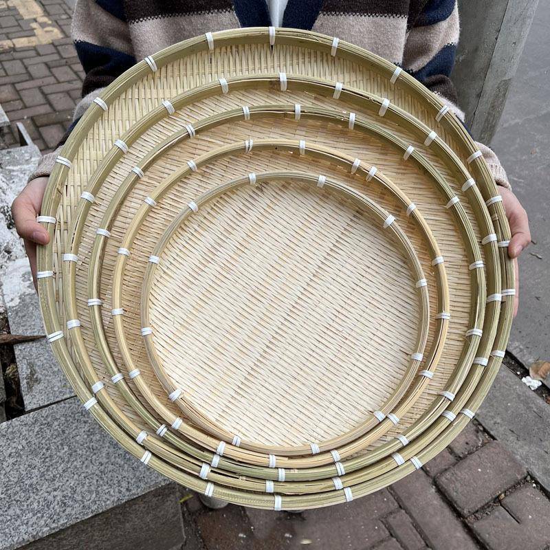 竹编簸箕竹筛子家用晾晒簸箕米筛大竹匾绘画装饰酒店水果茶点竹盘图片