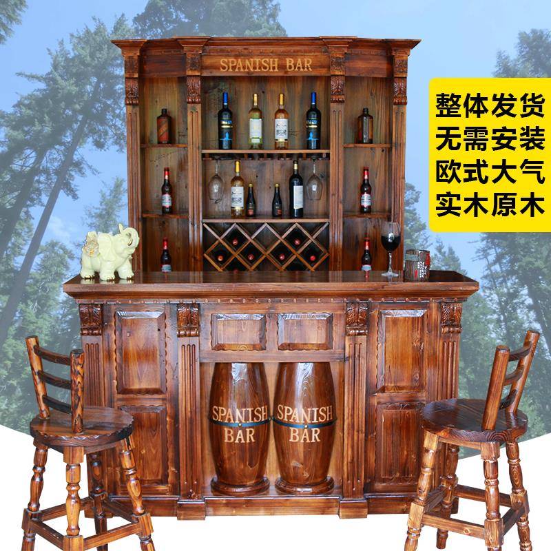 需定制欧式实木复古酒吧吧台饭店餐厅收银台酒柜组合品酒台接待吧