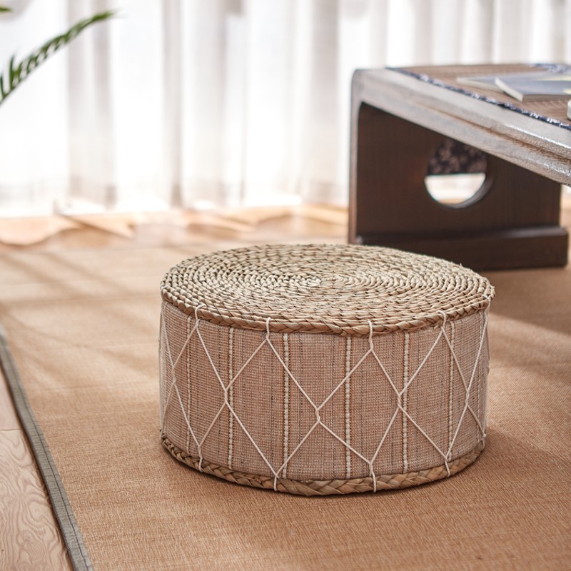 圆形草编蒲团飘窗坐垫打坐榻榻米草垫子日式蒲团凳加厚布艺禅修垫