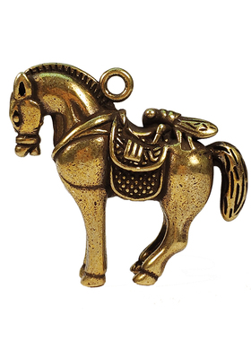 仿古纯黄铜骏马苍蝇车钥匙扣挂件 缕空马上赢钱微雕手把玩小摆件