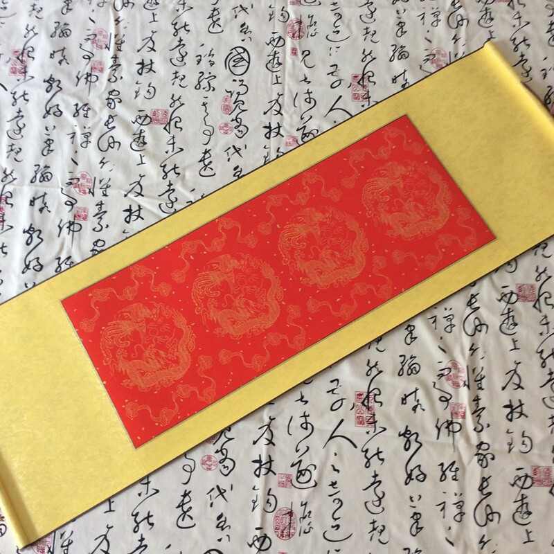 空白卷轴宣纸画轴四尺万年红七言龙凤对联书画卷轴大红对联包邮