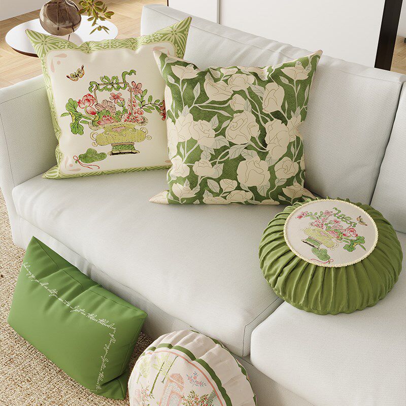 新中式绿色夏天抱枕客厅沙发腰枕国风靠枕靠垫夏季高级感床头靠背