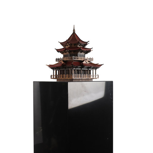 新中式古建筑八角凉亭艺术品雕塑台客厅书房办公桌软装饰品摆件