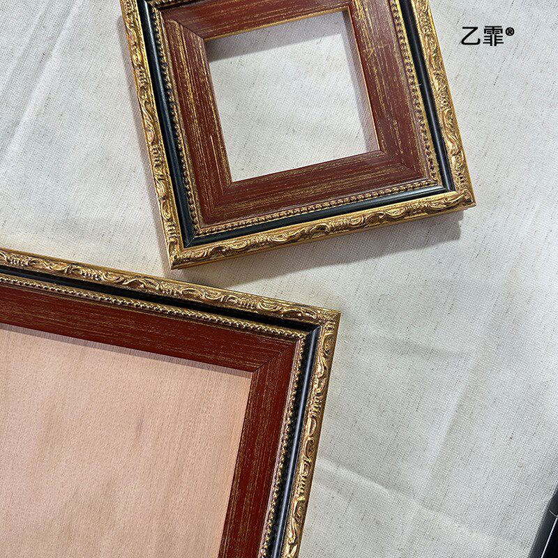 乙霏家居美式法式欧式45mm中古金花红色油画拼图装裱实木相框画框