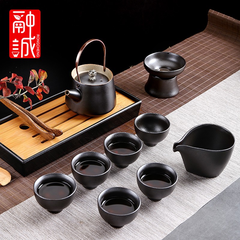 古陶粗陶功夫茶具套组陶瓷提梁壶茶杯家用简约复古中式茶壶套装