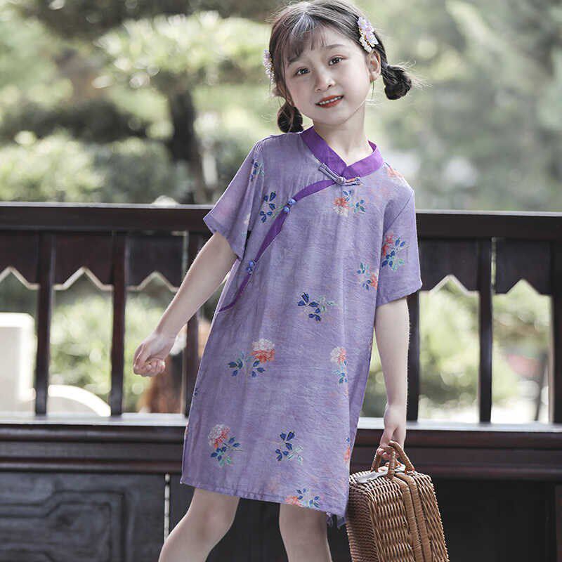 儿童旗袍2024年夏季轻薄中国风连衣裙女童新中式童装宽松复古裙子