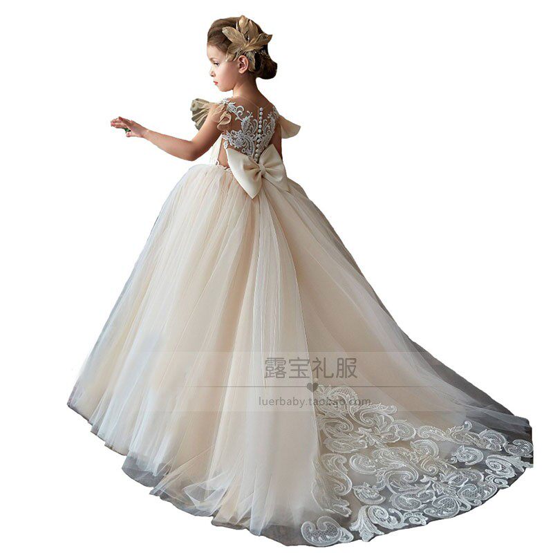 高端新款儿童礼服公主裙模特走秀晚礼服女童拖尾主持人钢琴演出服