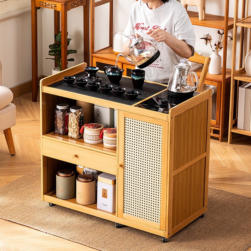 移动茶台小茶桌家用新中式实木茶车烧水壶一体茶水柜带轮茶几茶具