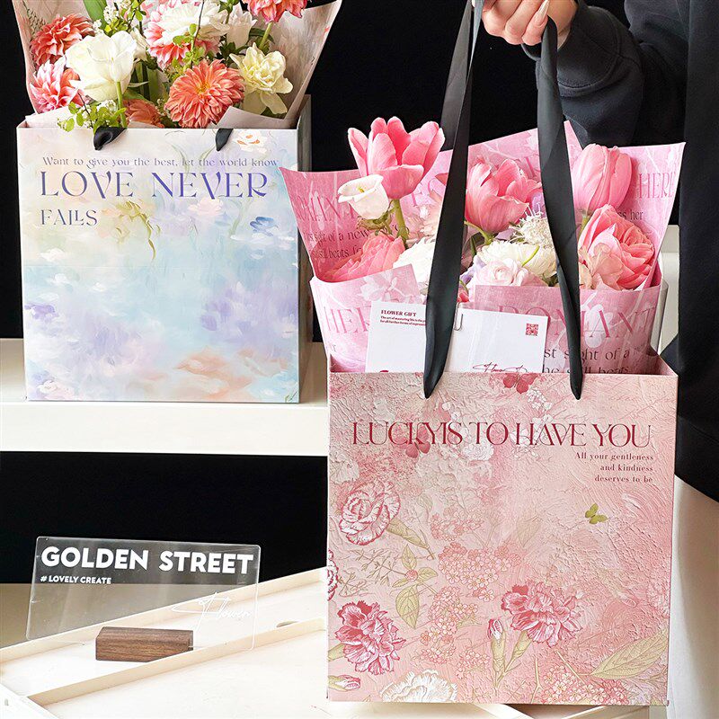 西西里油画风礼品袋花束包装手提袋diy鲜花包花礼物袋子花店资材