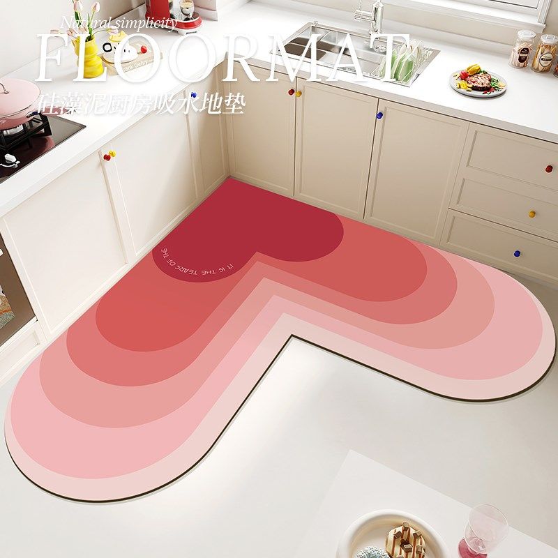 爱心桃厨房地垫心形硅藻泥吸水脚垫防滑防油防污7字形L型转角地毯,居家布艺,厨房地垫,淘宝优惠券,粉丝福利购,淘宝优惠卷