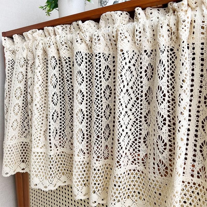 免打孔美式乡村复古钩针半帘厨房橱柜短帘小窗户窗帘卧室门帘
