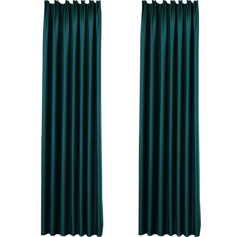 新款加厚全遮光环保遮阳酒店素色卧室客厅落地窗绸缎黑色窗帘成品