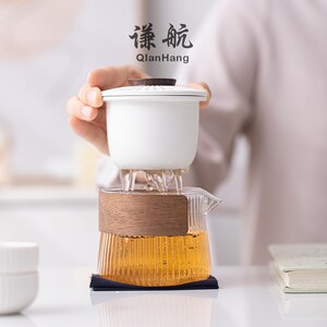 谦航便携式户外旅行茶具套装玻璃一壶两杯二人茶具个人专用快客杯