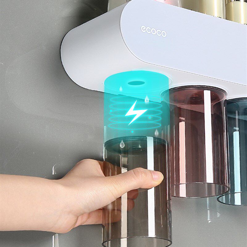 牙刷置物架壁挂式家庭情侣磁吸牙杯架漱口杯刷牙全自动挤牙膏神器