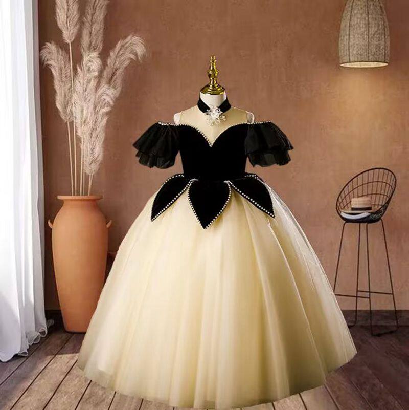 女童模特走秀礼服裙钢琴演奏公主长裙高端演出服生日纱裙露肩裙子