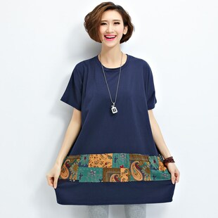 加肥加大260斤夏装中老年女装纯棉中袖t恤妈妈装短袖宽松大码上衣