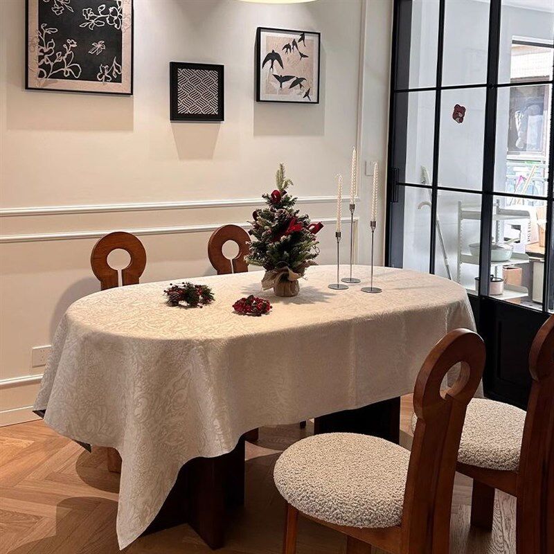 圣诞氛围感立体提花桌布防水轻奢高级感圣诞节装饰餐桌布茶几台布