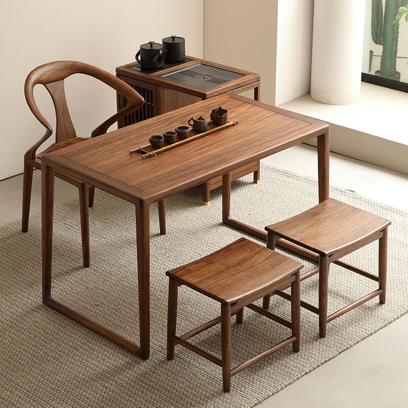 新中式阳台茶桌椅胡桃木色家用办公室实木洽谈桌禅意功夫干泡茶台