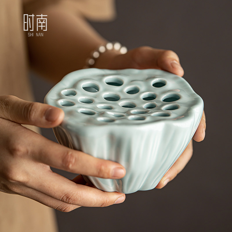 陶瓷莲蓬小花器中式插花碗花艺干花鲜花水培器皿茶席茶桌陶瓷摆件