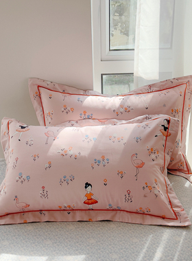 加厚加密简约纯棉枕套一对 全棉133x76被单花卉48x74cm两只装成人