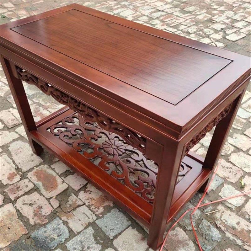 包邮多层盆景花架中式长方桌茶几实木鱼缸架奇石雕花客厅置物架