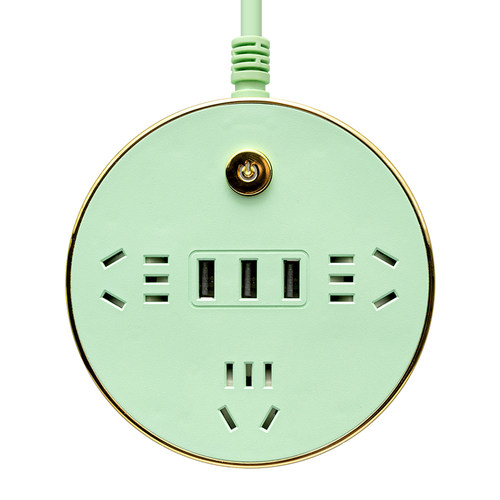 多功能插座可伸缩收纳带USB接口家用办公插座绿色带线接线板插排