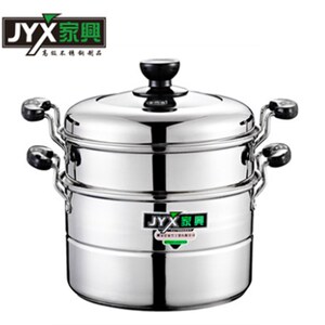 家兴不锈钢小蒸锅加厚复底电磁炉通用汤锅具蒸笼蒸屉24cm2二双层