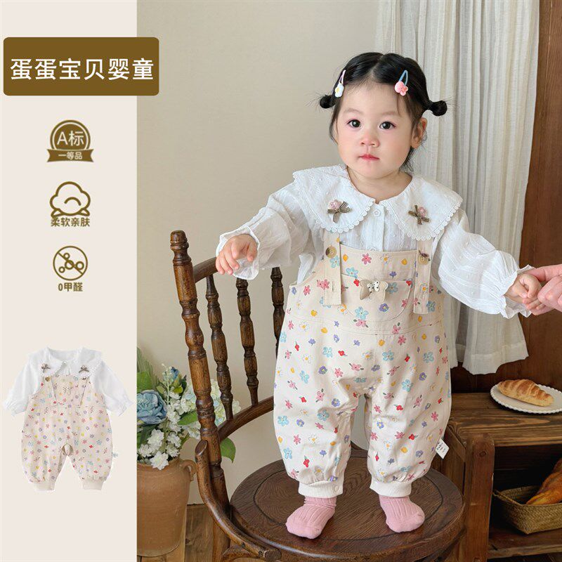 婴儿衣服超萌连体背带裤两件套装女宝宝春装洋气外出一岁幼儿春季