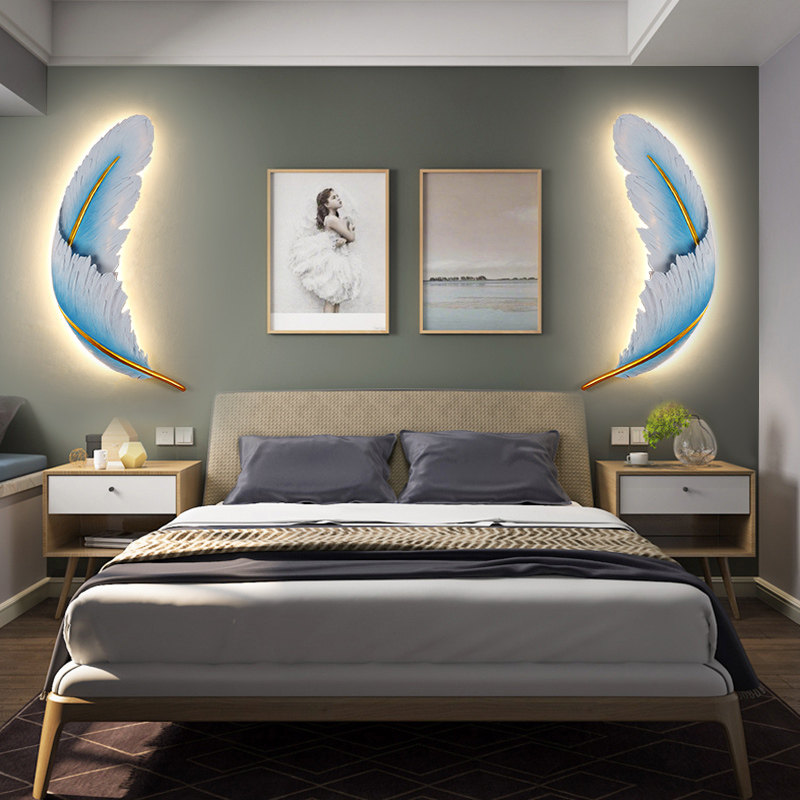 客厅格栅背景墙灯羽毛壁灯免接线网红玄关卧室装饰轻奢主卧床头灯