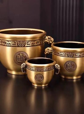 纯黄铜米缸象鼻缸福鱼进宝聚宝盆摆件家居客厅百福缸乔迁开业礼品