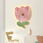 花朵玄关挂钟画客厅挂墙2025新款 现代餐厅装 饰背景时钟壁灯画时钟