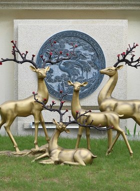 优选户外仿铜鹿玻璃钢雕塑园林景观仿真抽象梅花鹿售楼部动物美陈