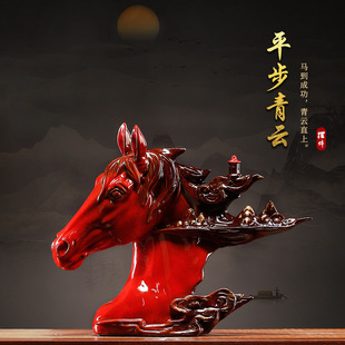 中式陶瓷生肖摆件马到功成家居饰品客厅办公室装饰品酒店会所摆设