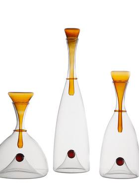 案邸现代极简玻璃漏斗壶蓝色橙色塞尔城堡沧海遗珠装饰花瓶酒具摆