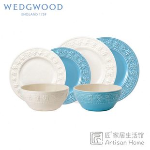 WEDGWOOD威基伍德欢愉假日蓝白两人食餐具6件套陶瓷餐具餐碗餐盘
