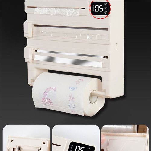 日本多功能厨房家用免打孔壁挂式保鲜膜锡纸切割器卷纸架定时款